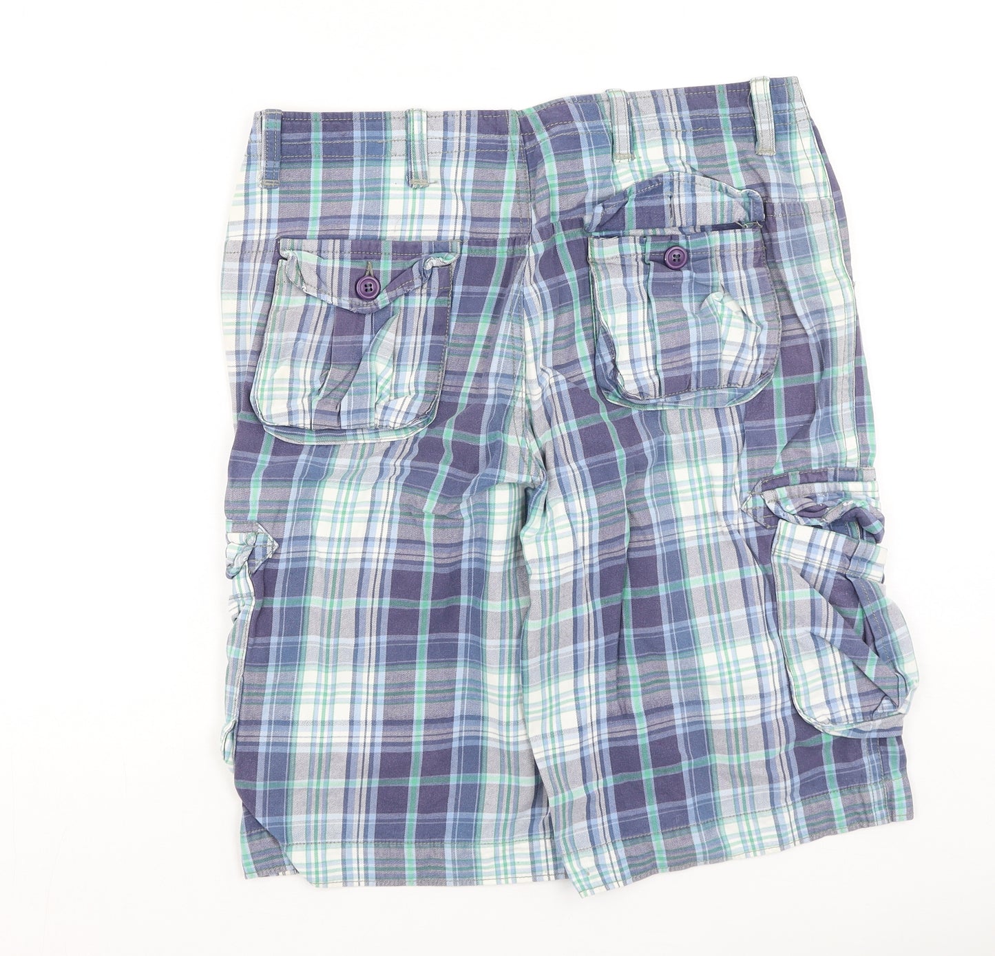 ASOS Mens Blue Plaid Cotton Cargo Shorts Size 32 L12 in Regular  - small stains on front