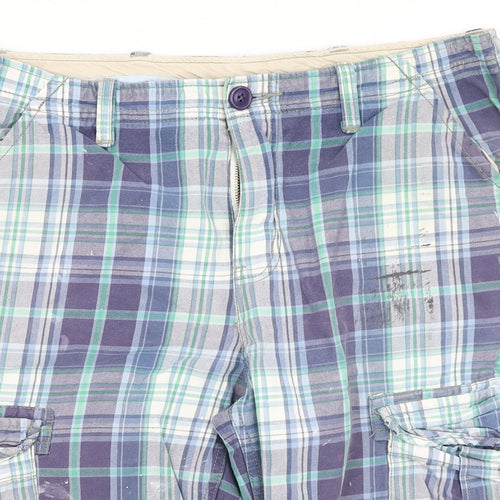 ASOS Mens Blue Plaid Cotton Cargo Shorts Size 32 L12 in Regular  - small stains on front