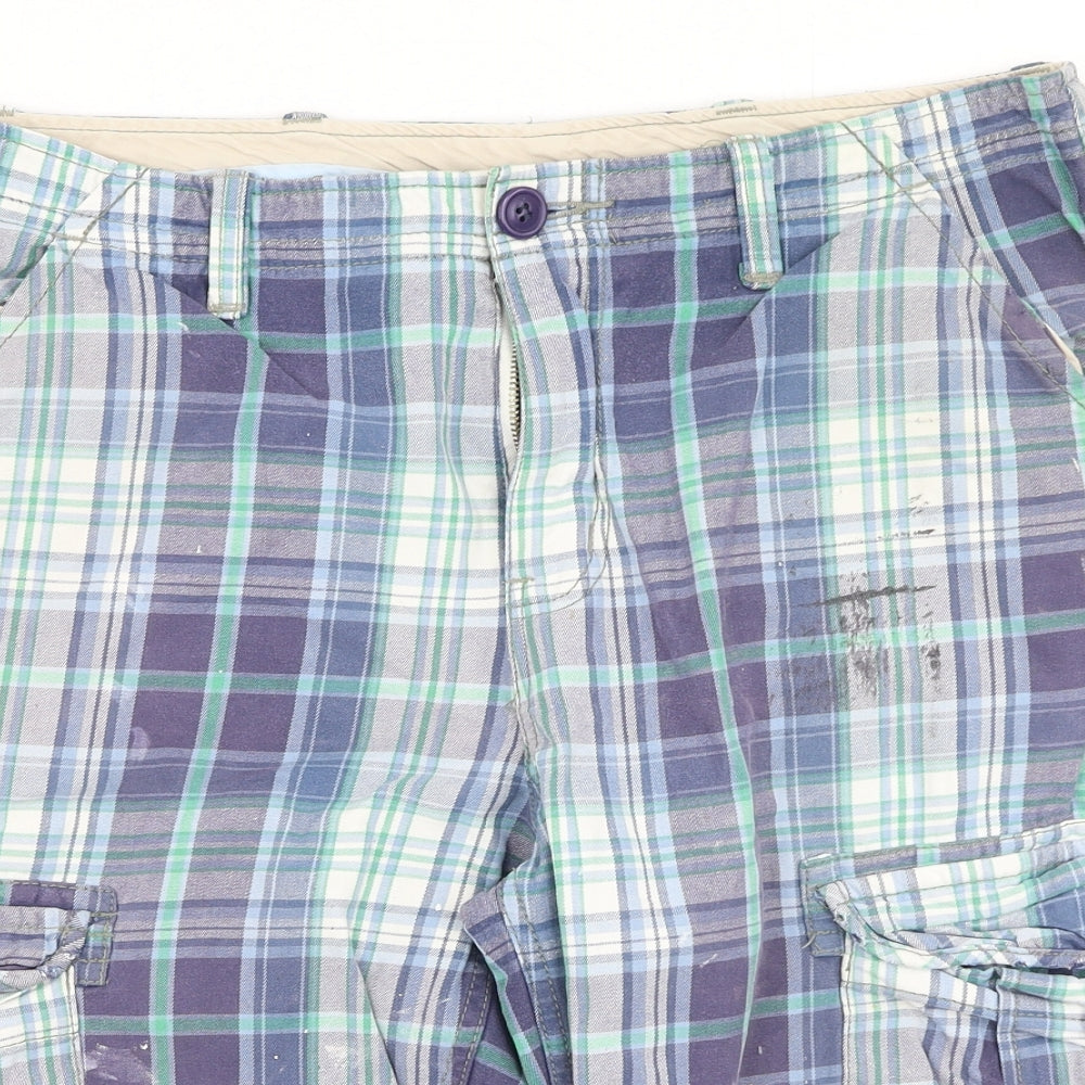 ASOS Mens Blue Plaid Cotton Cargo Shorts Size 32 L12 in Regular  - small stains on front