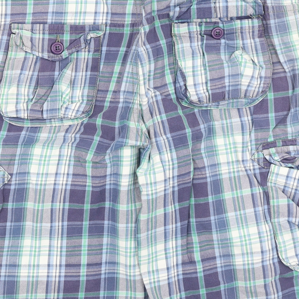 ASOS Mens Blue Plaid Cotton Cargo Shorts Size 32 L12 in Regular  - small stains on front
