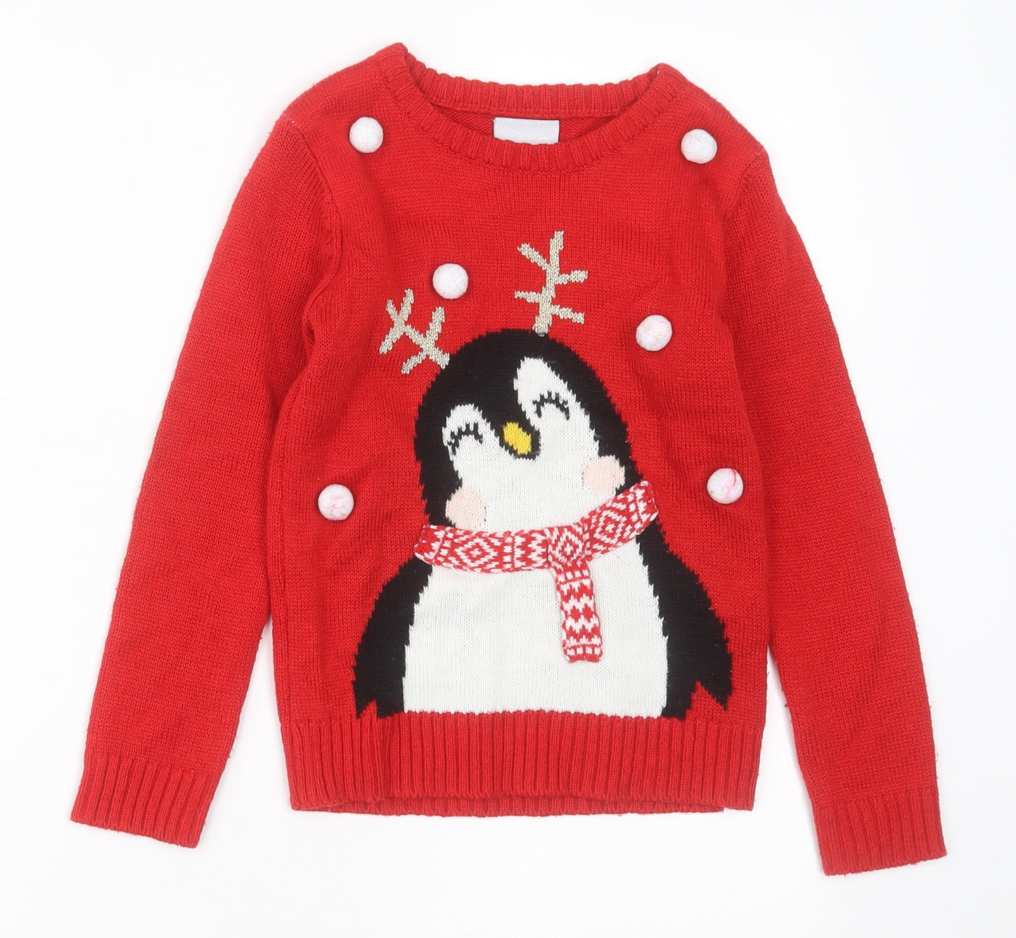 Matalan Girls Red Crew Neck  Acrylic Pullover Jumper Size 7 Years  Pullover - christmas Jumper