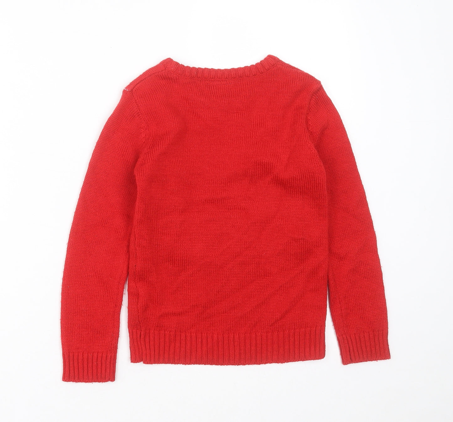 Matalan Girls Red Crew Neck  Acrylic Pullover Jumper Size 7 Years  Pullover - christmas Jumper