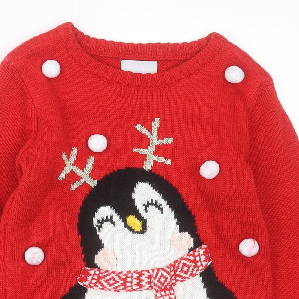 Matalan Girls Red Crew Neck  Acrylic Pullover Jumper Size 7 Years  Pullover - christmas Jumper