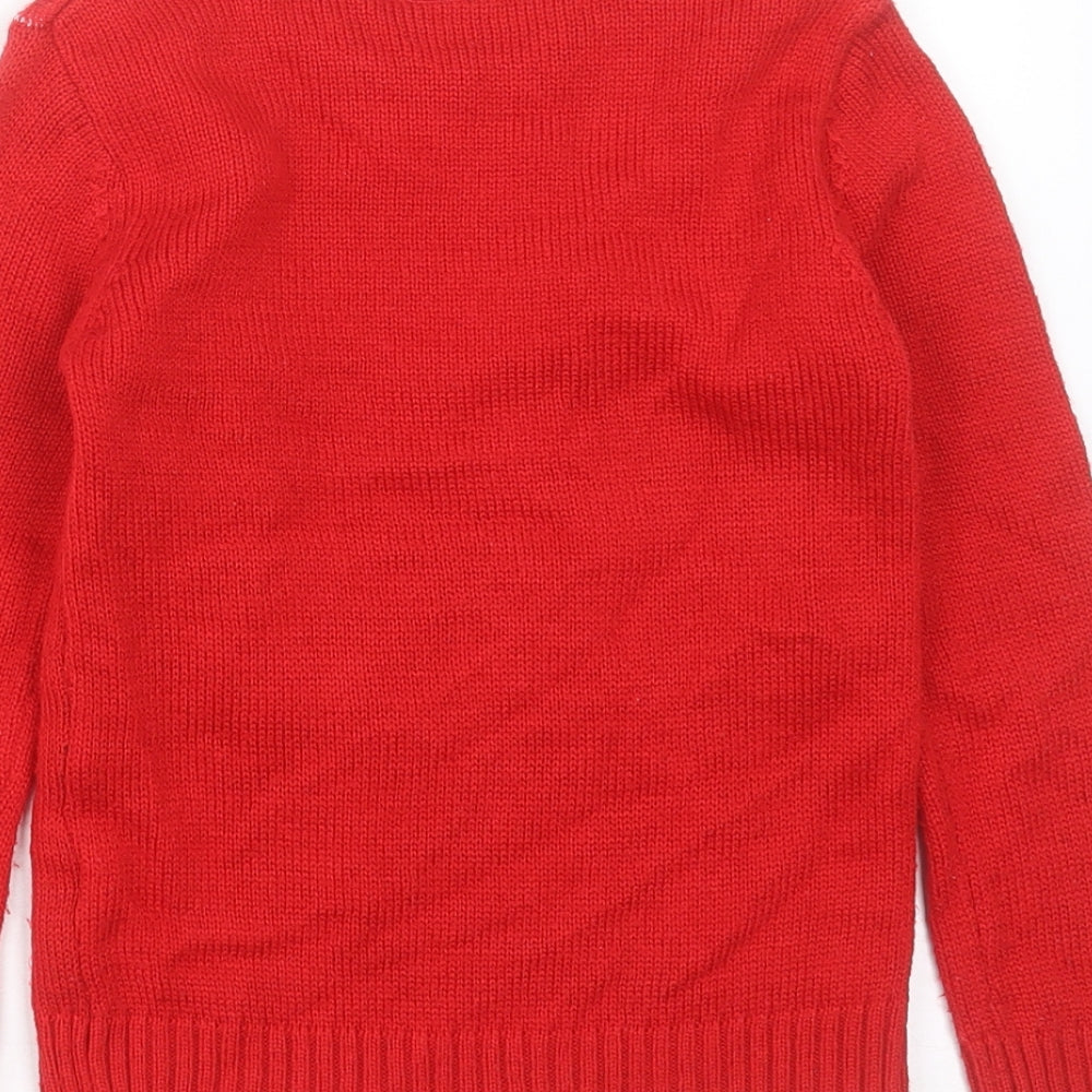 Matalan Girls Red Crew Neck  Acrylic Pullover Jumper Size 7 Years  Pullover - christmas Jumper