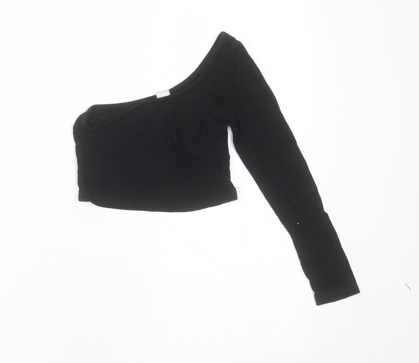 SheIn Girls Black  Viscose Basic T-Shirt Size 7 Years One Shoulder Pullover