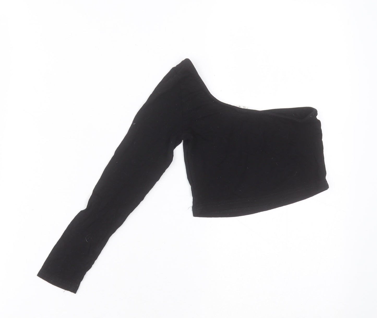 SheIn Girls Black  Viscose Basic T-Shirt Size 7 Years One Shoulder Pullover