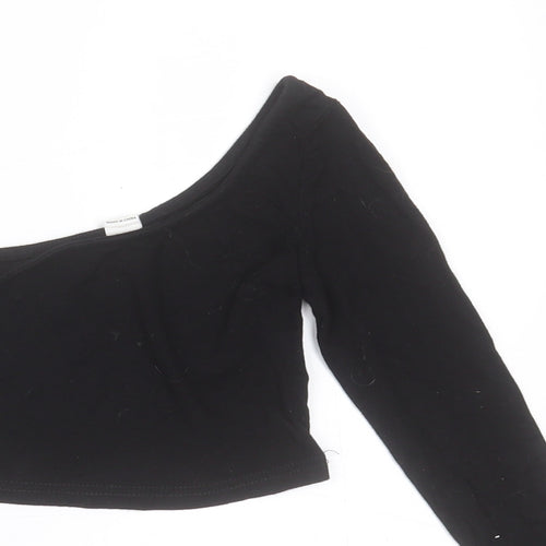 SheIn Girls Black  Viscose Basic T-Shirt Size 7 Years One Shoulder Pullover