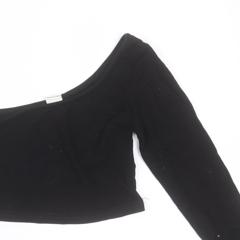 SheIn Girls Black  Viscose Basic T-Shirt Size 7 Years One Shoulder Pullover