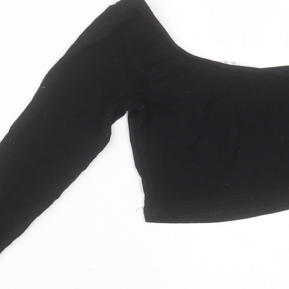 SheIn Girls Black  Viscose Basic T-Shirt Size 7 Years One Shoulder Pullover