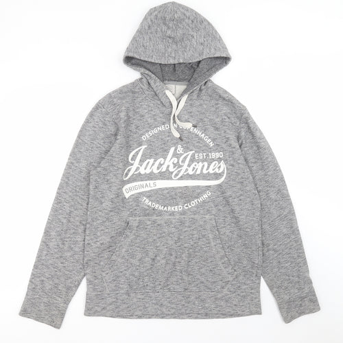 JACK & JONES Mens Grey  Polyester Pullover Hoodie Size M