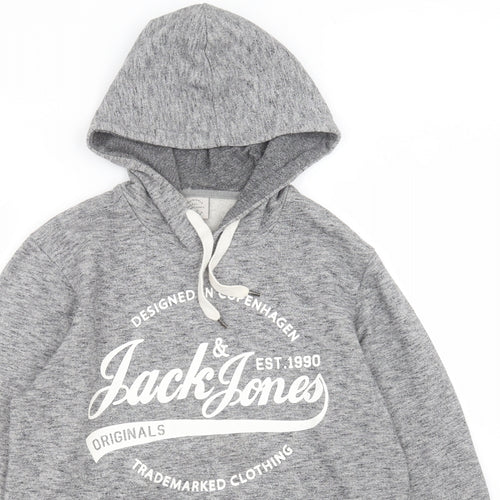 JACK & JONES Mens Grey  Polyester Pullover Hoodie Size M