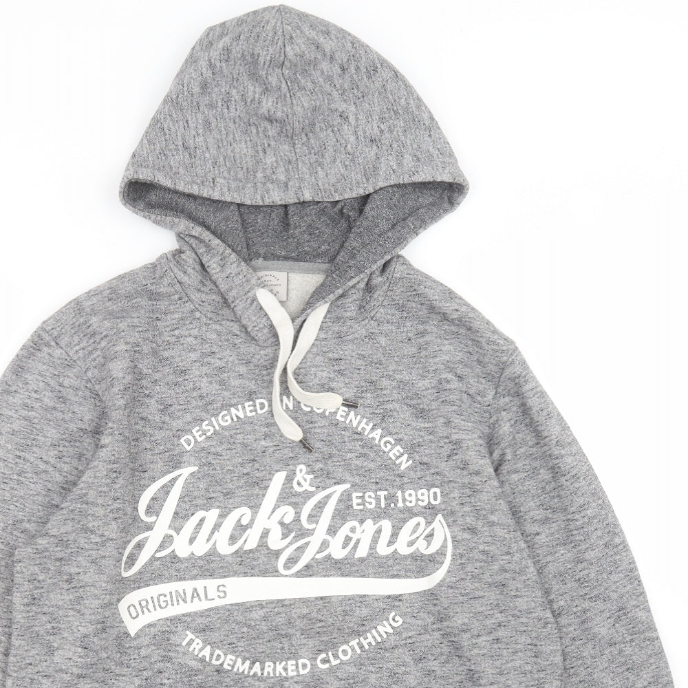 JACK & JONES Mens Grey  Polyester Pullover Hoodie Size M