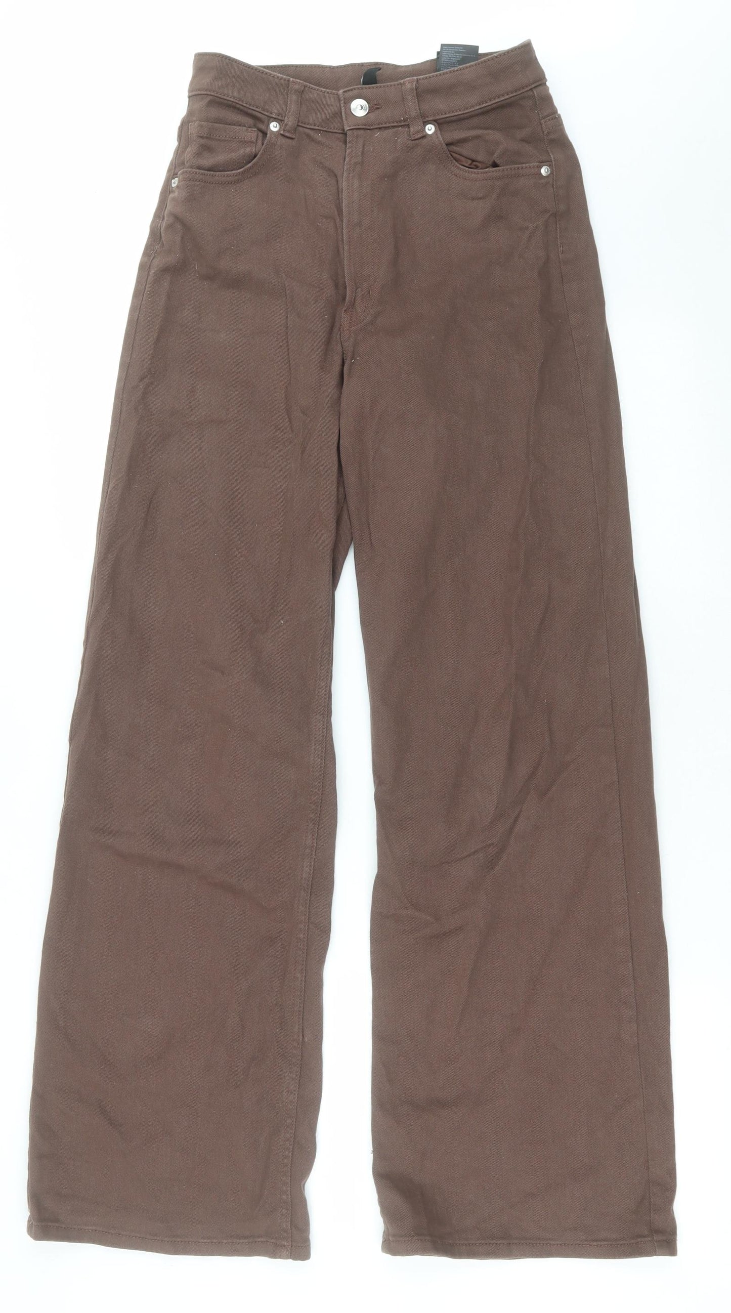 H&M Womens Brown  Cotton Wide-Leg Jeans Size 8 L30 in Regular Button