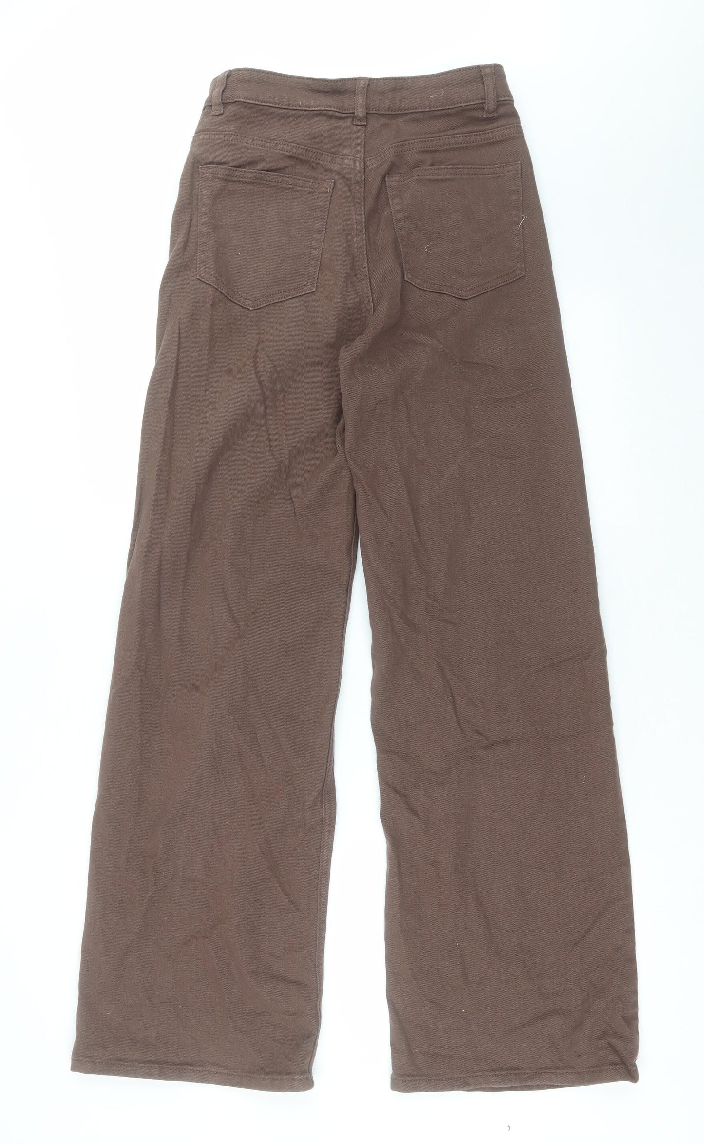 H&M Womens Brown  Cotton Wide-Leg Jeans Size 8 L30 in Regular Button