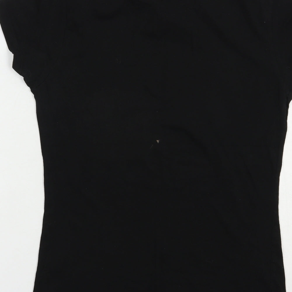 Primark Womens Black  Cotton Basic T-Shirt Size 8 Crew Neck - Skull