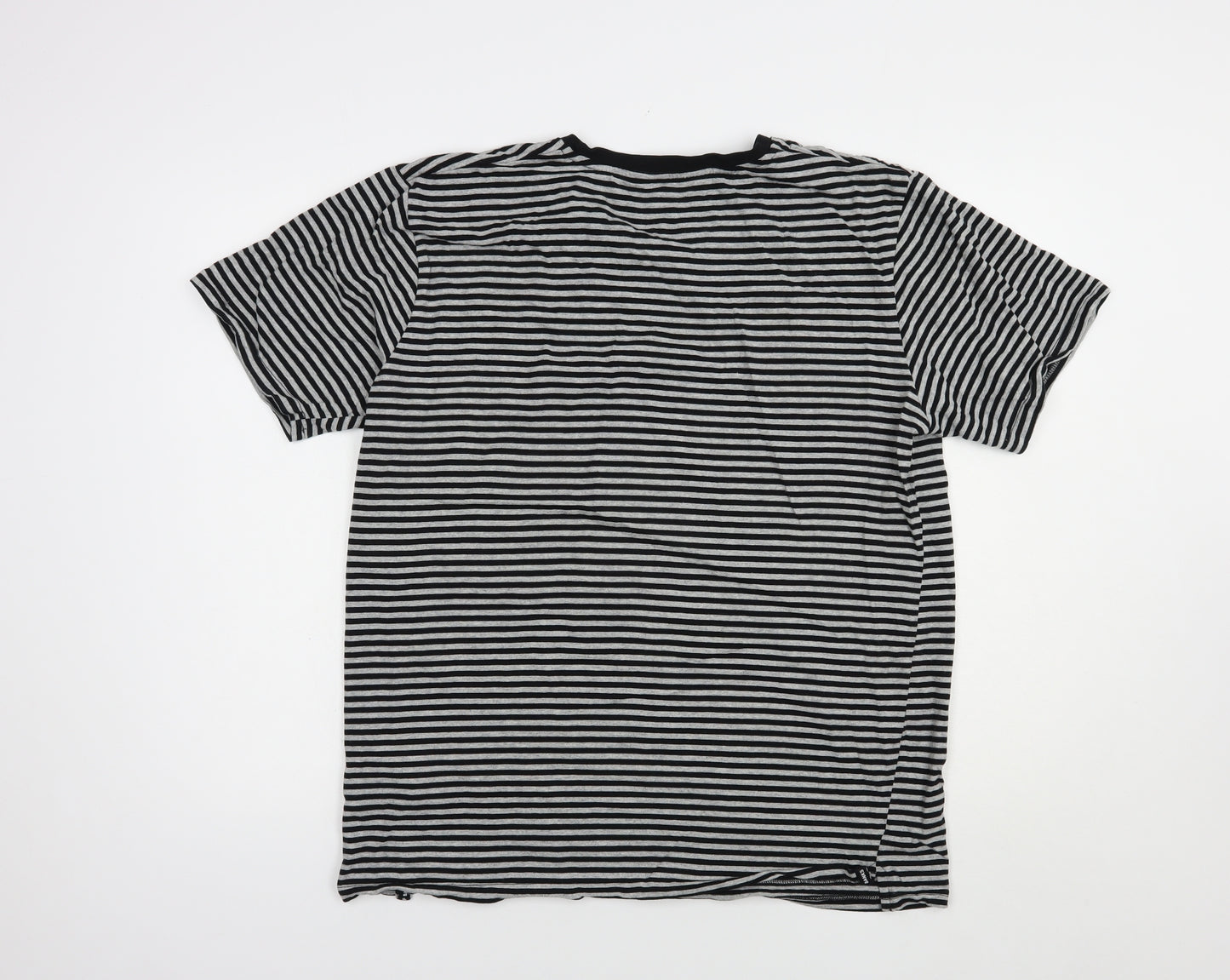 Jeff Banks Mens Grey Striped Cotton  T-Shirt Size L Crew Neck