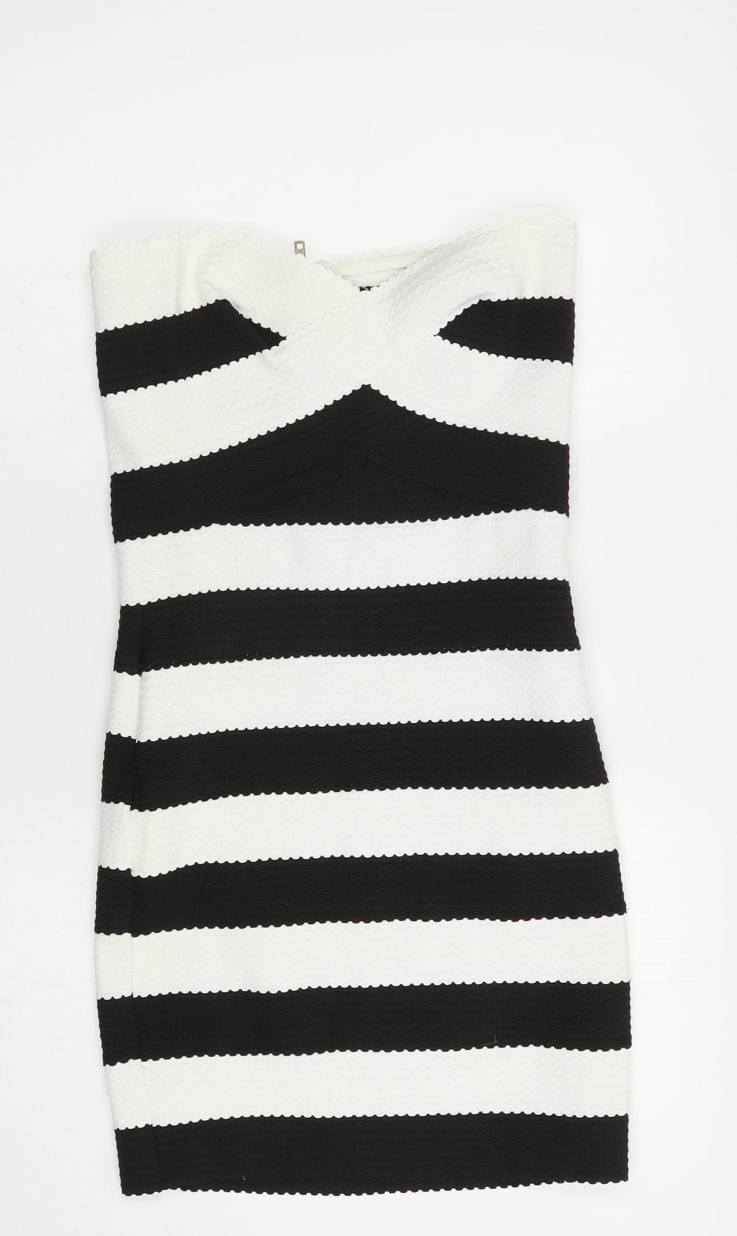 New Look Womens Black Striped Polyester Bodycon  Size 12  Sweetheart Zip