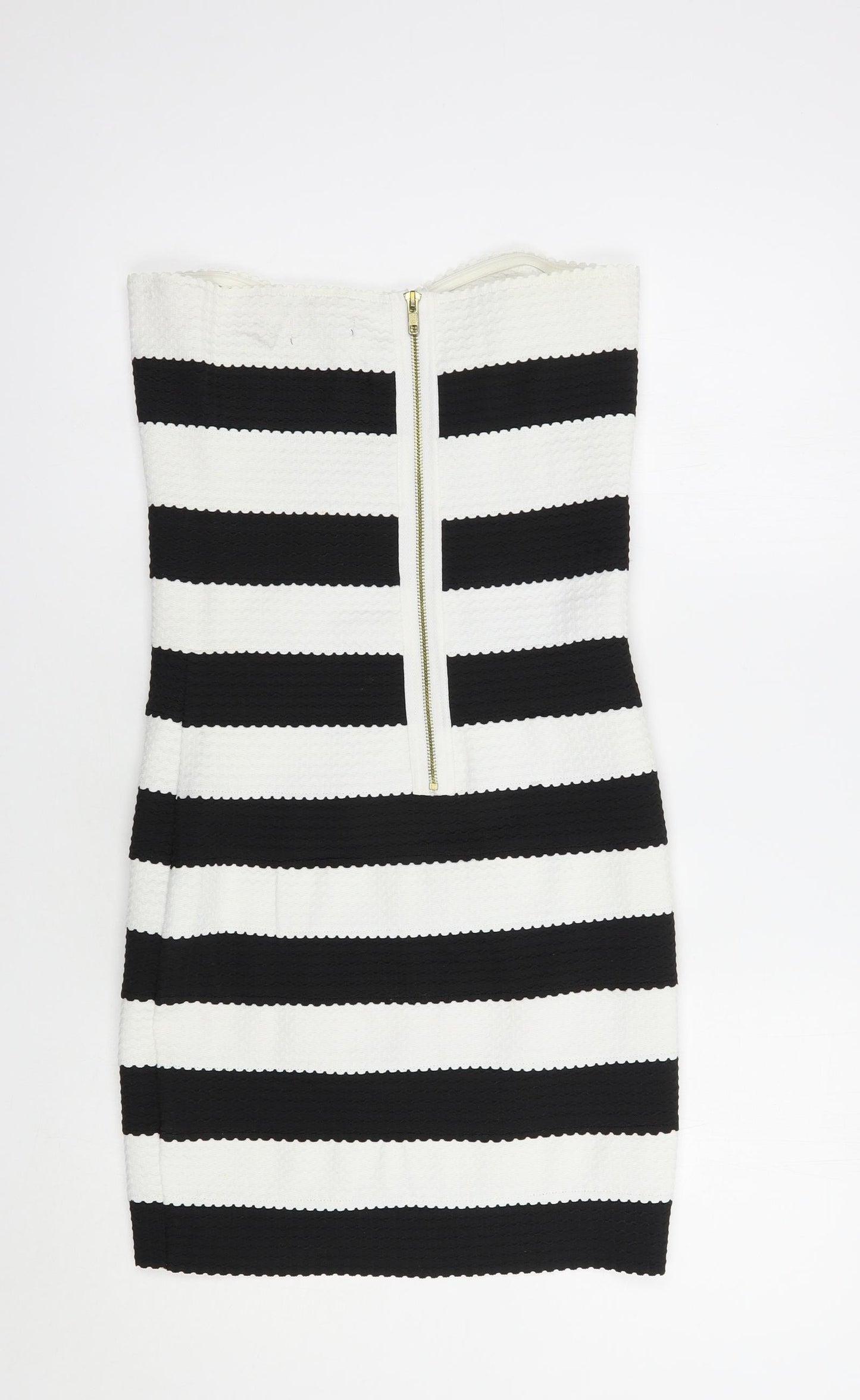 New Look Womens Black Striped Polyester Bodycon  Size 12  Sweetheart Zip