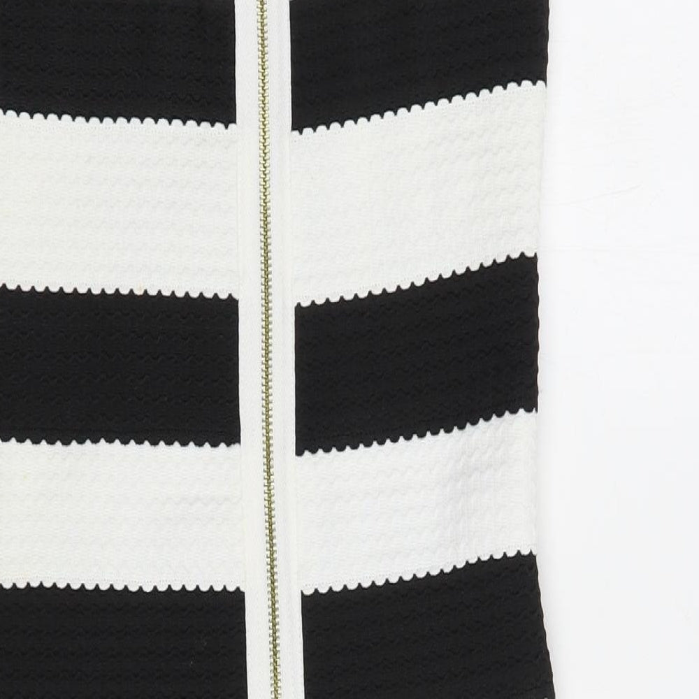 New Look Womens Black Striped Polyester Bodycon  Size 12  Sweetheart Zip