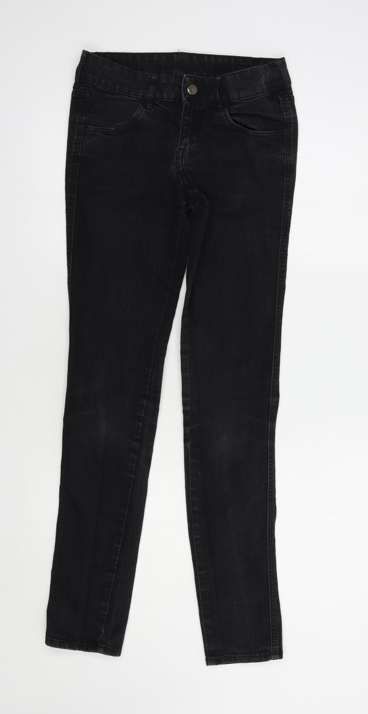 H&M Womens Black Cotton Skinny Jeans Size 8 L32 in Regular Button
