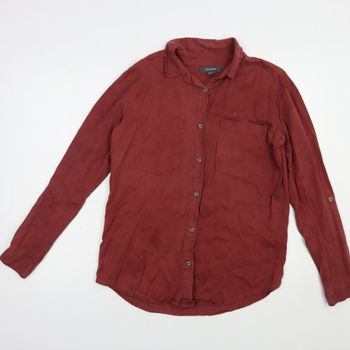 Primark Womens Red  Lyocell Basic Button-Up Size 10 Collared