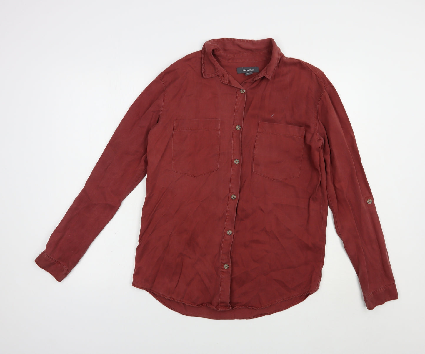 Primark Womens Red  Lyocell Basic Button-Up Size 10 Collared