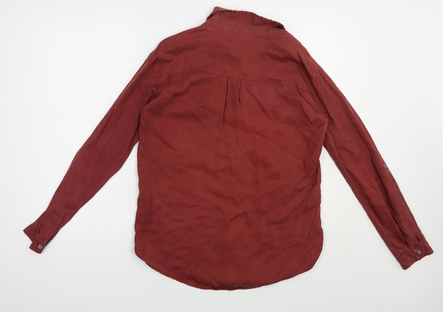 Primark Womens Red  Lyocell Basic Button-Up Size 10 Collared