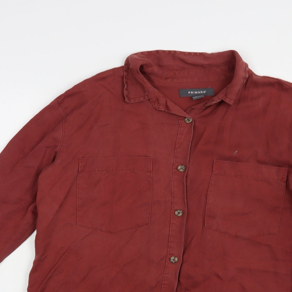 Primark Womens Red  Lyocell Basic Button-Up Size 10 Collared