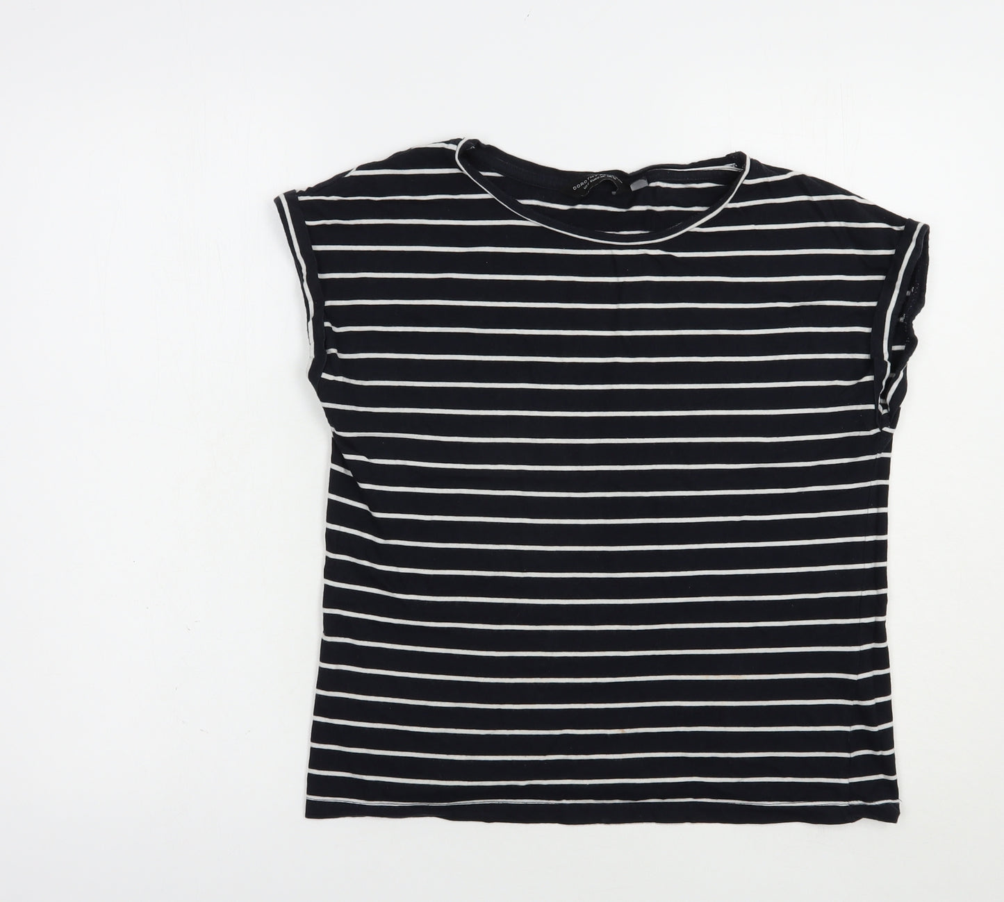 Dorothy Perkins Womens Blue Striped Cotton Basic T-Shirt Size 10 Crew Neck