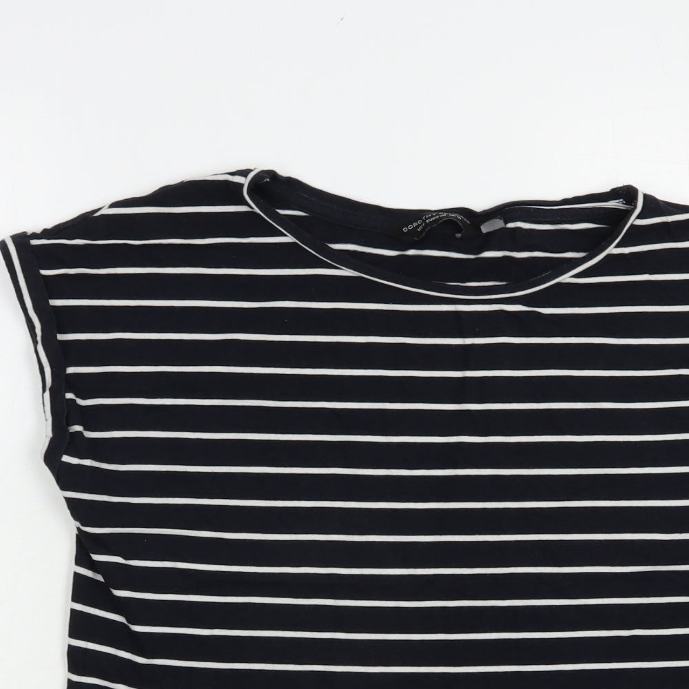 Dorothy Perkins Womens Blue Striped Cotton Basic T-Shirt Size 10 Crew Neck