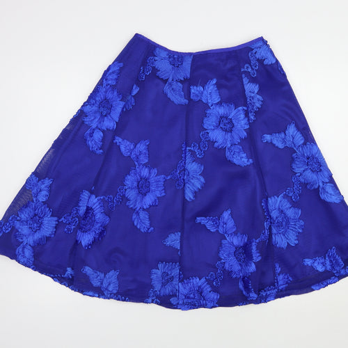 Quioz Womens Blue Floral Polyester Skater Skirt Size 10   Zip