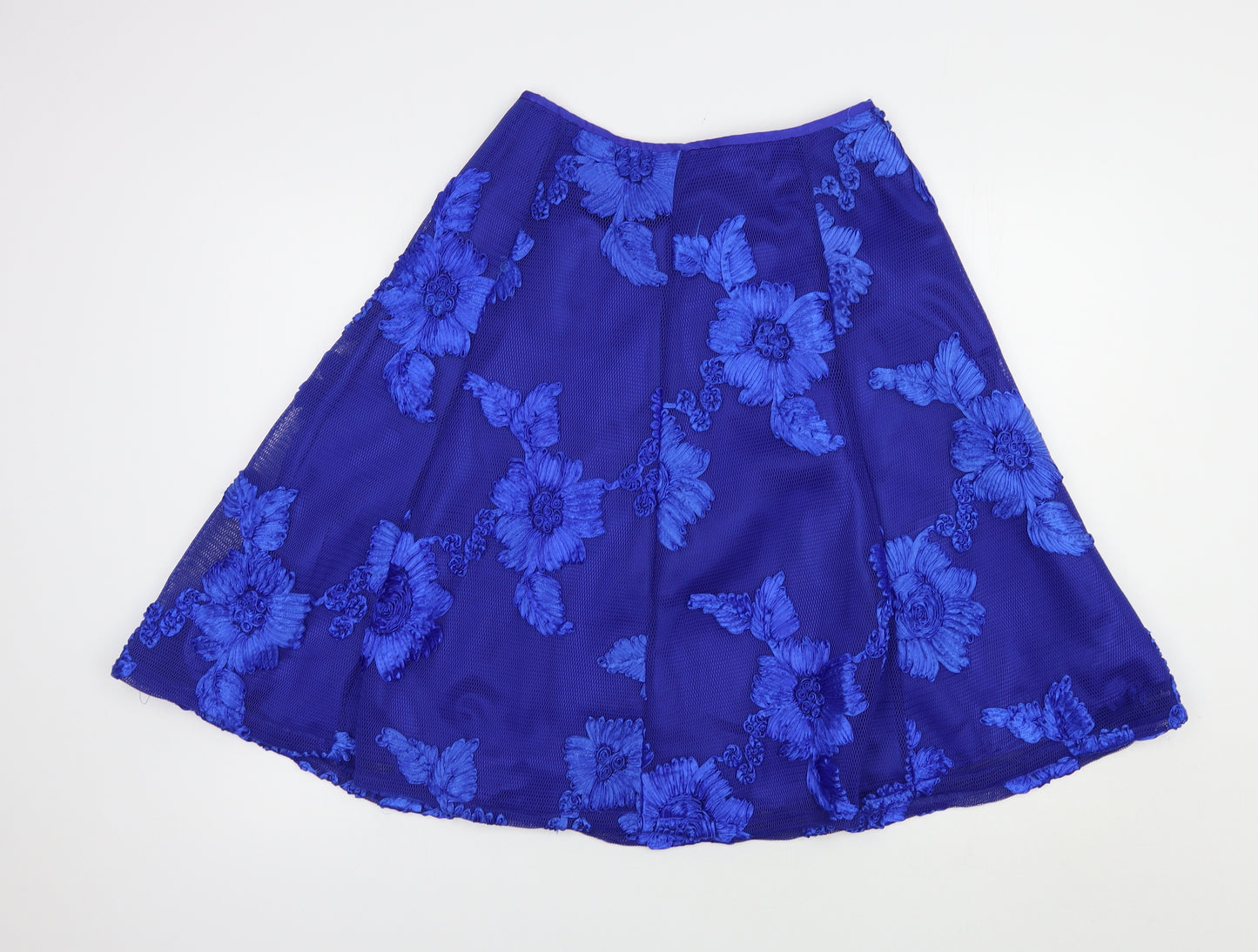 Quioz Womens Blue Floral Polyester Skater Skirt Size 10   Zip