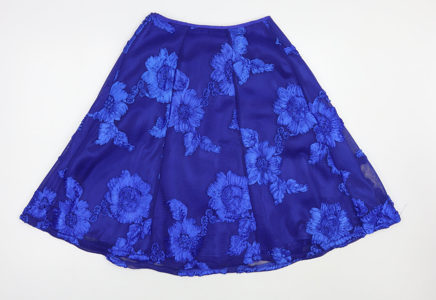 Quioz Womens Blue Floral Polyester Skater Skirt Size 10   Zip
