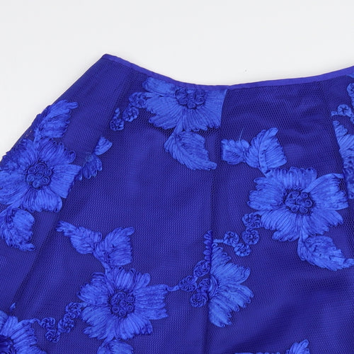 Quioz Womens Blue Floral Polyester Skater Skirt Size 10   Zip