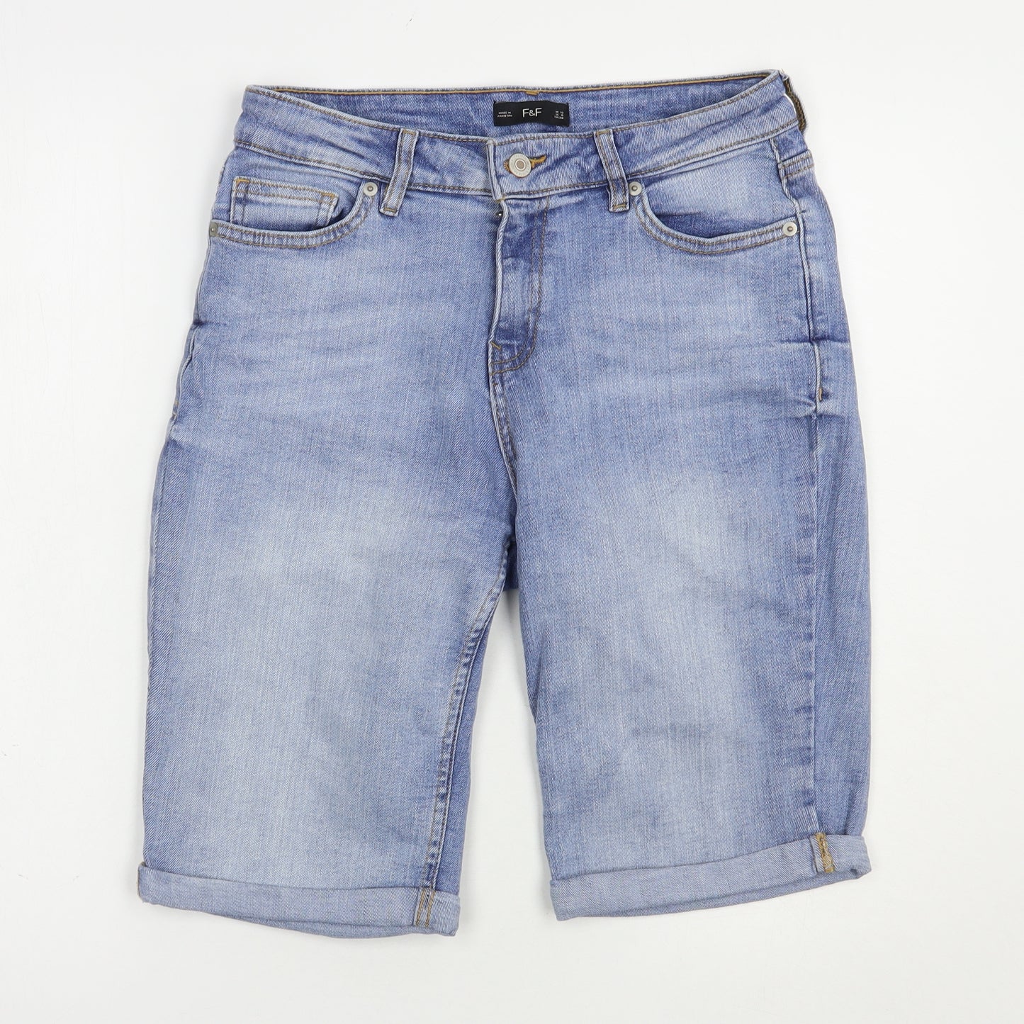 F&F Womens Blue  Cotton Chino Shorts Size 10 L12 in Regular Button