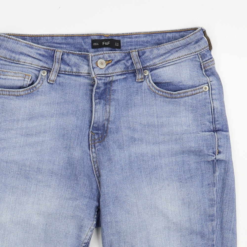 F&F Womens Blue  Cotton Chino Shorts Size 10 L12 in Regular Button