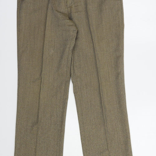 Baumler Mens Beige  Wool Dress Pants Trousers Size 32 in L32 in Regular Button