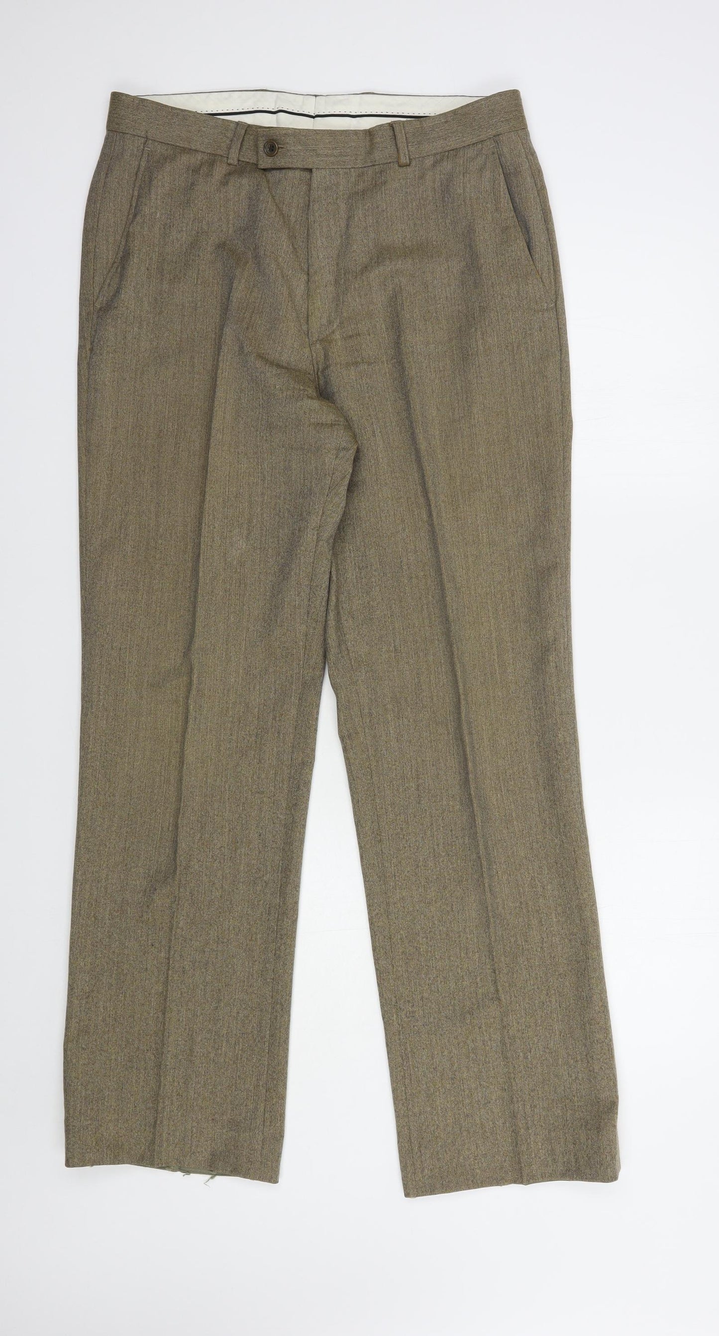Baumler Mens Beige  Wool Dress Pants Trousers Size 32 in L32 in Regular Button