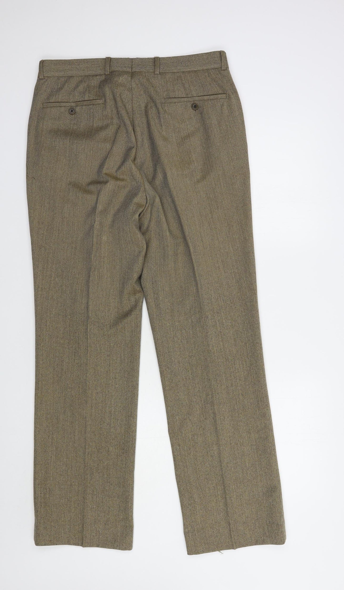 Baumler Mens Beige  Wool Dress Pants Trousers Size 32 in L32 in Regular Button