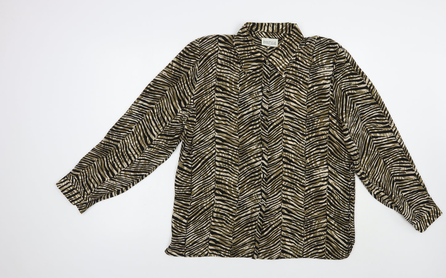 Instyle Womens Brown Animal Print Polyester Basic Button-Up Size 14 Collared