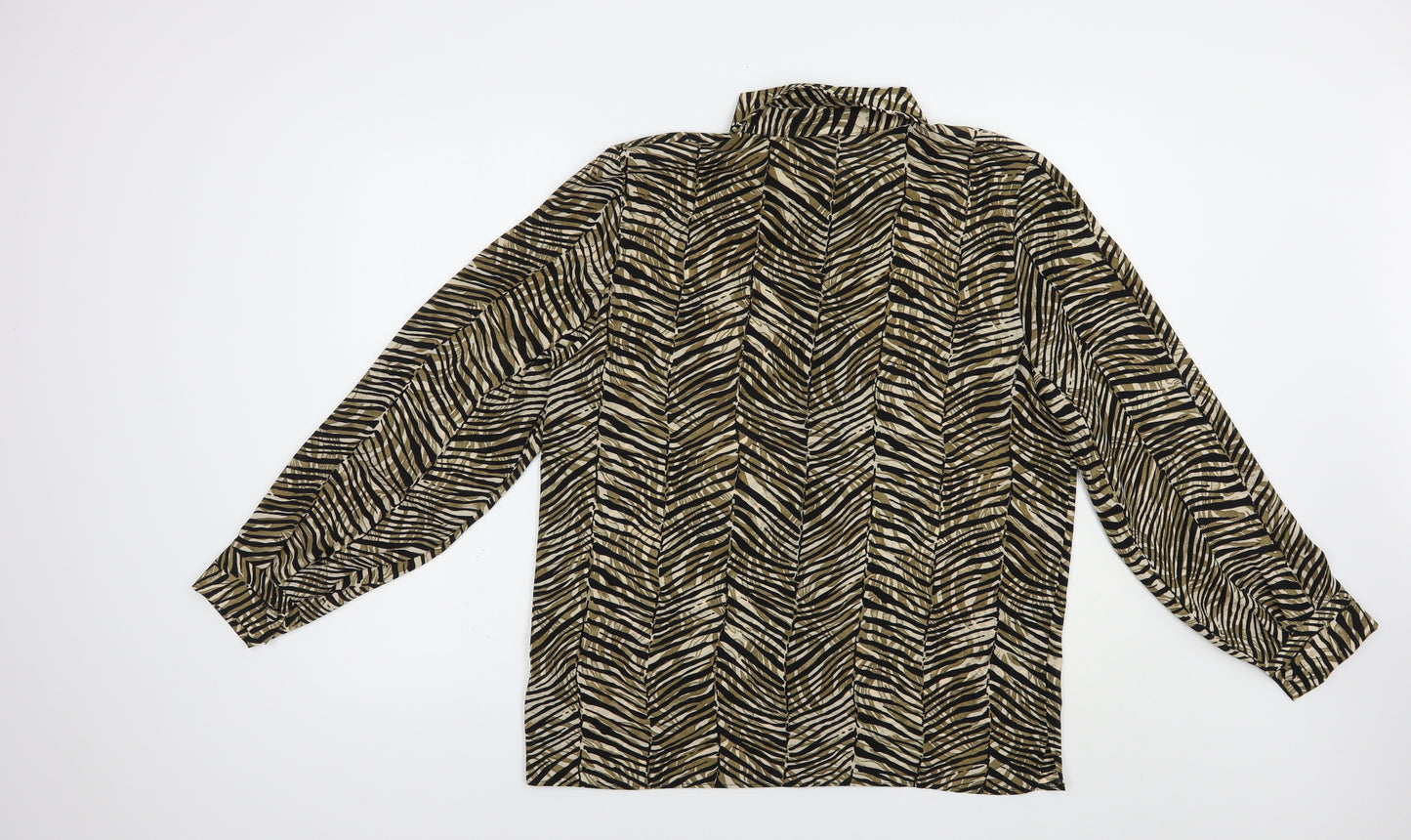 Instyle Womens Brown Animal Print Polyester Basic Button-Up Size 14 Collared