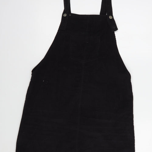 Boohoo Womens Black  Cotton Pinafore/Dungaree Dress  Size 14  Square Neck Button
