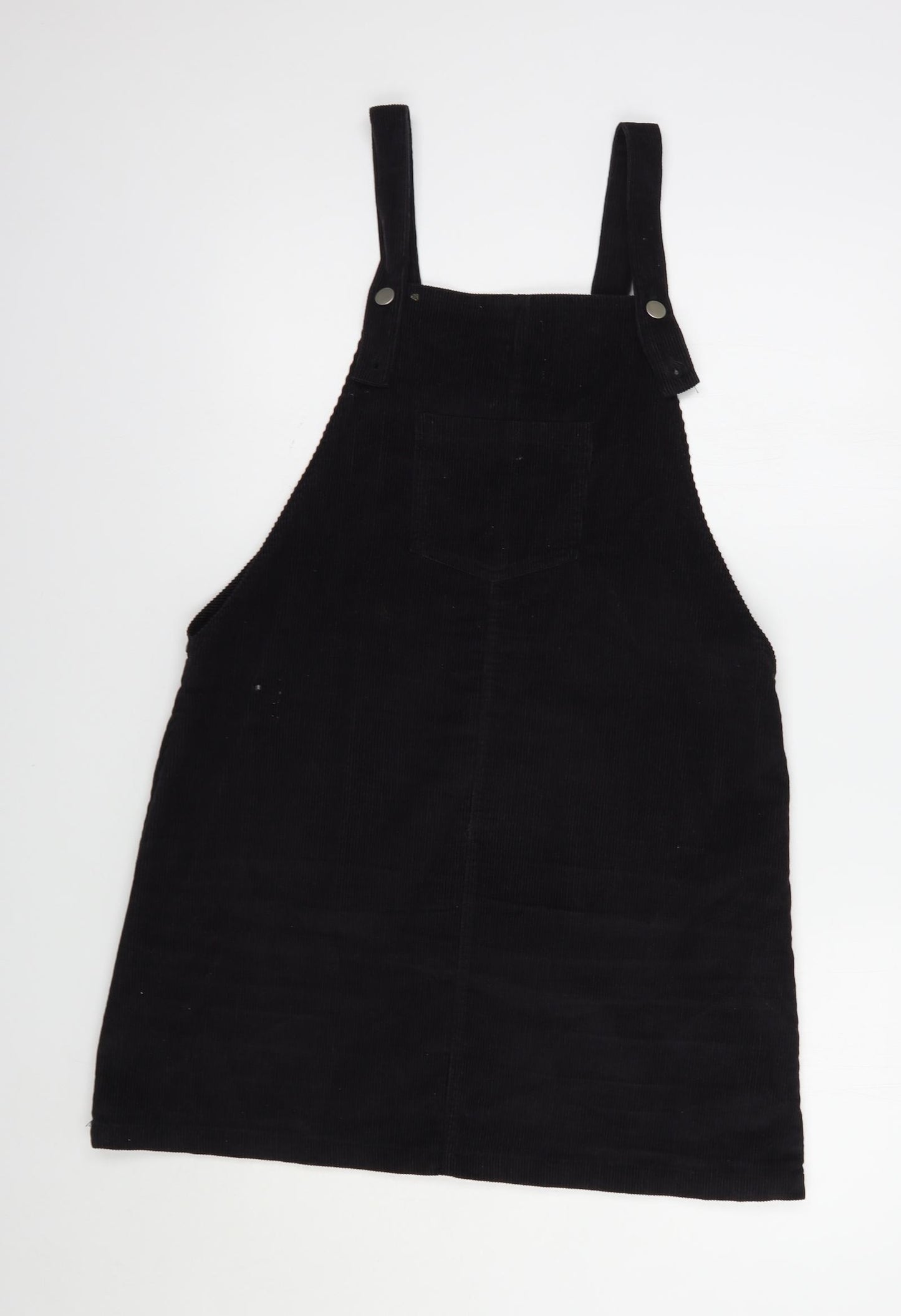 Boohoo Womens Black  Cotton Pinafore/Dungaree Dress  Size 14  Square Neck Button