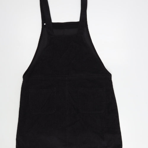 Boohoo Womens Black  Cotton Pinafore/Dungaree Dress  Size 14  Square Neck Button