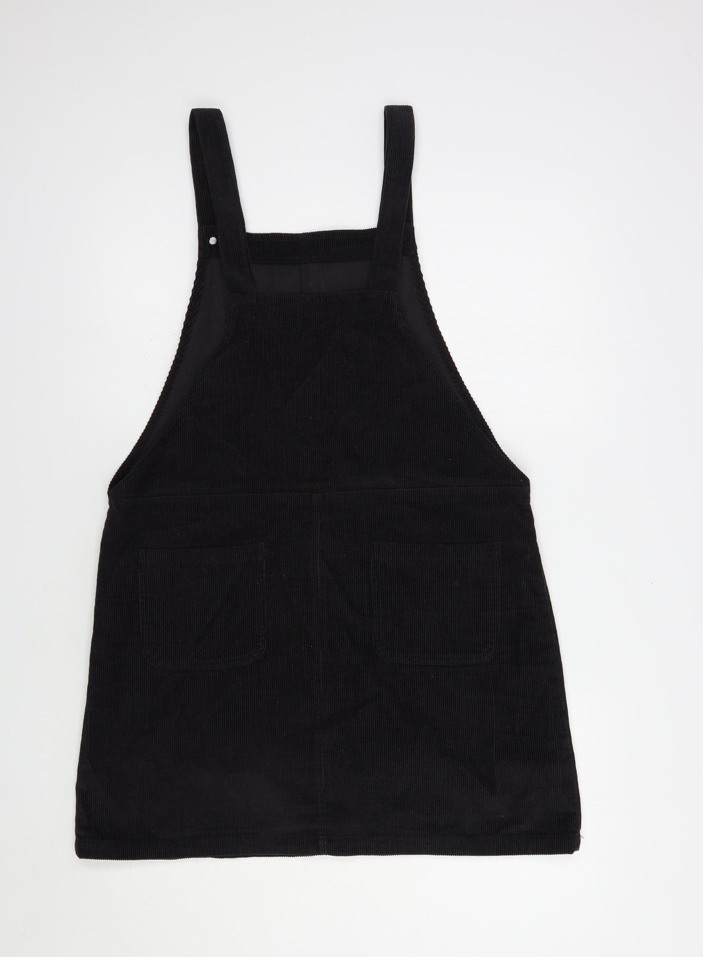 Boohoo Womens Black  Cotton Pinafore/Dungaree Dress  Size 14  Square Neck Button