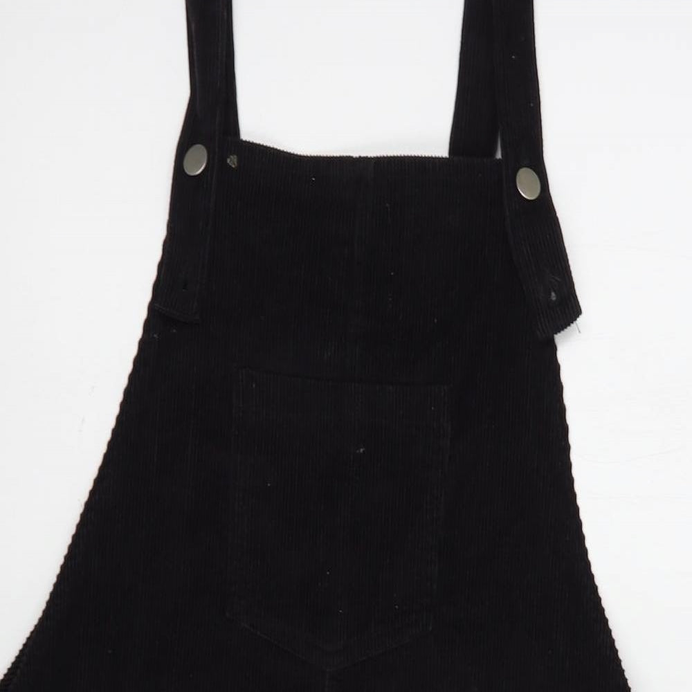 Boohoo Womens Black  Cotton Pinafore/Dungaree Dress  Size 14  Square Neck Button