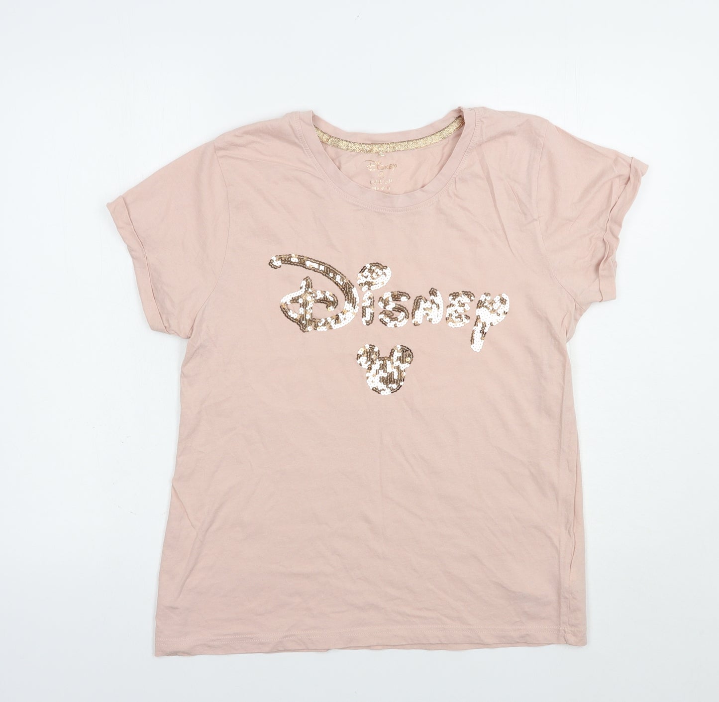 Primark Womens Pink  Cotton Basic T-Shirt Size 12 Crew Neck - Mickey Mouse