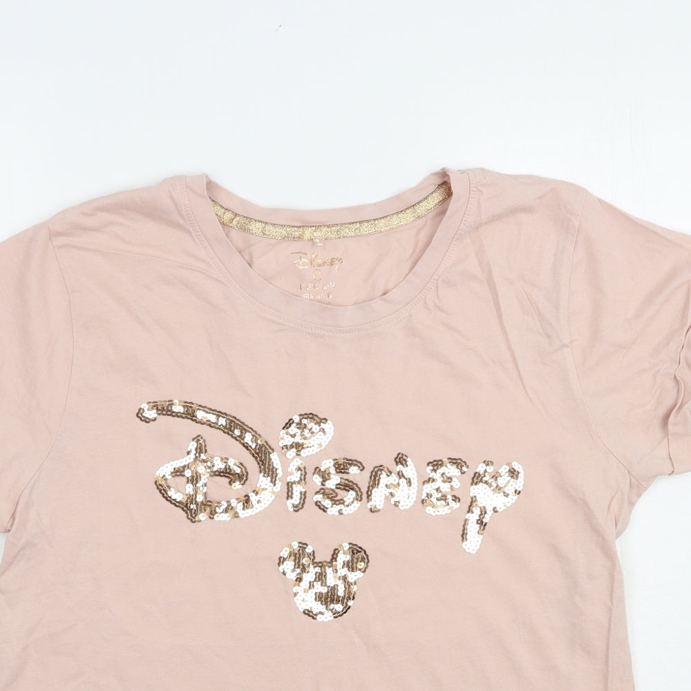 Primark Womens Pink  Cotton Basic T-Shirt Size 12 Crew Neck - Mickey Mouse