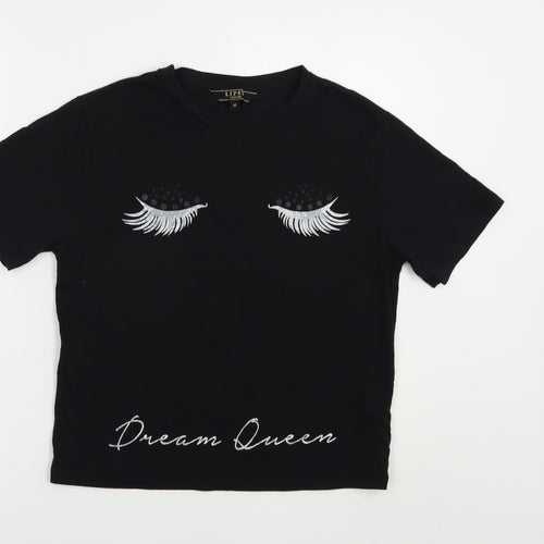 Lipsy Womens Black  Cotton Basic T-Shirt Size M Crew Neck - Dream Queen