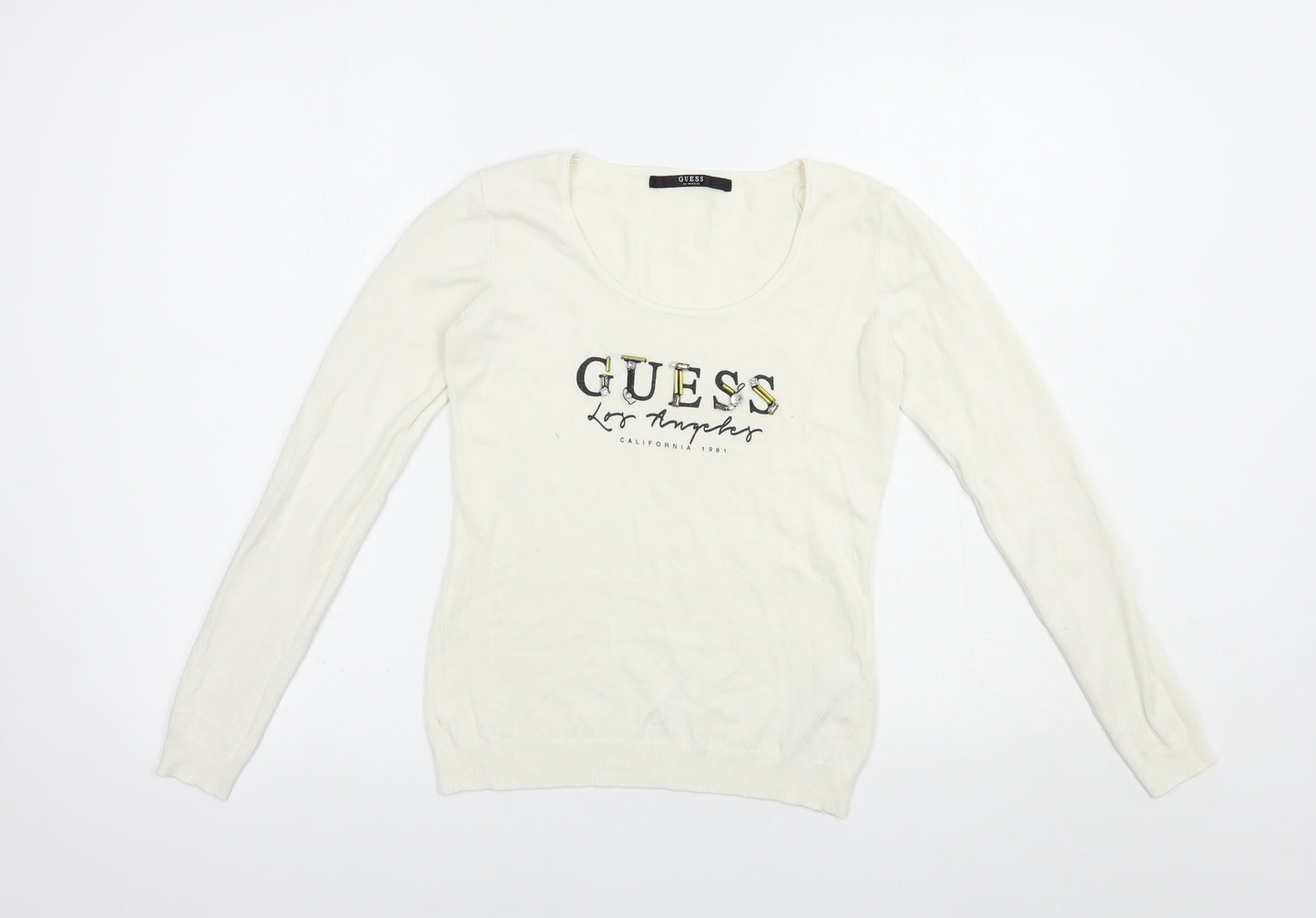 GUESS Womens Ivory Scoop Neck  Viscose Pullover Jumper Size XS